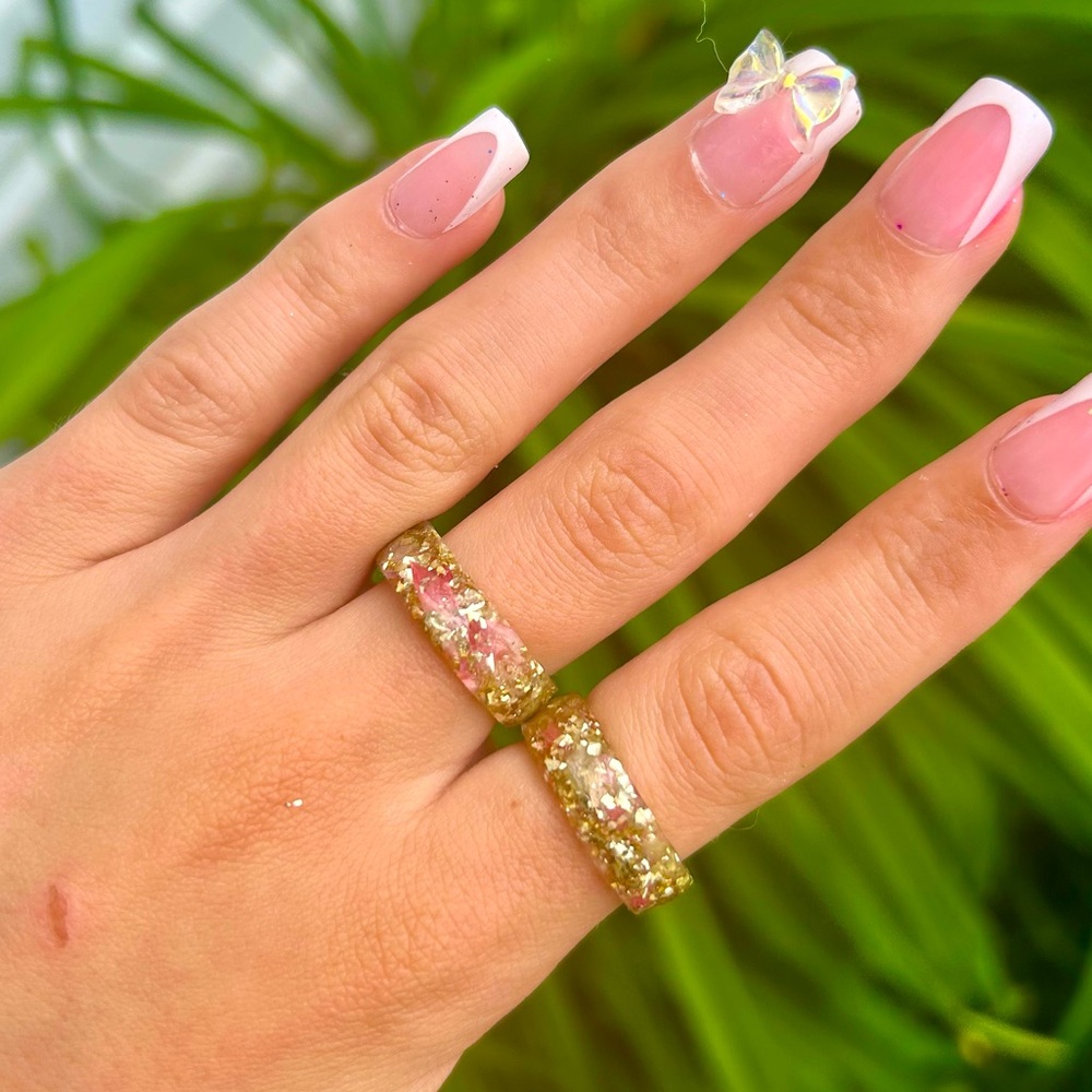 Gold Flower Ring Set 2pc